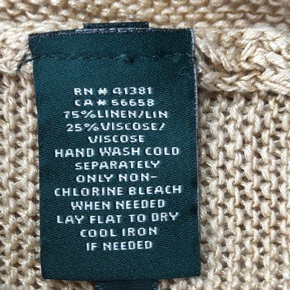 Lauren Ralph Lauren  Women's Tan Linen Blend Oversized Pocket Open-Front Sweater - Picture 6 of 9